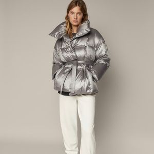 Down puffer jacket belt massimo dutti S